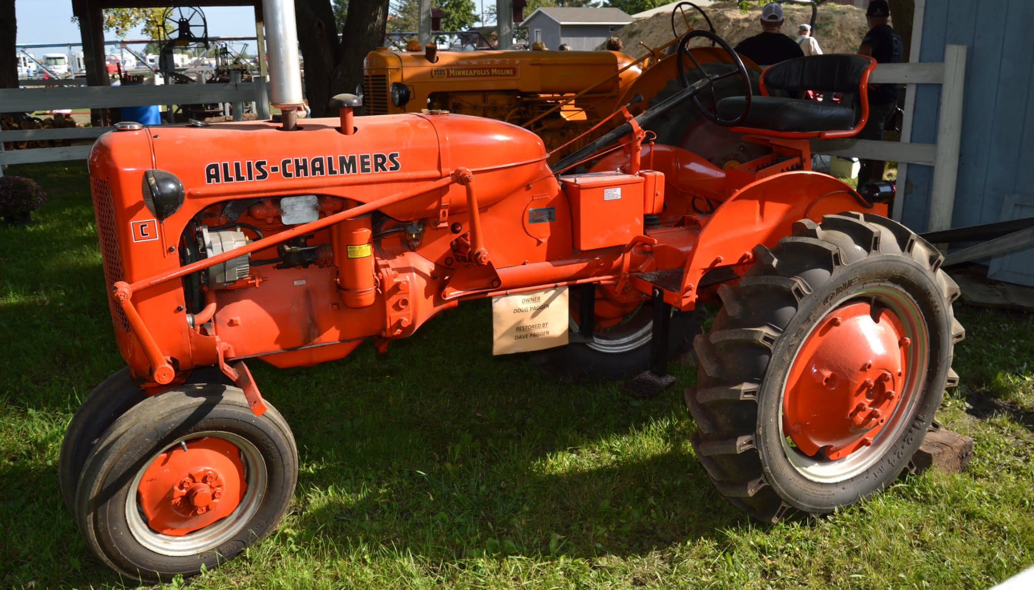 A row of vintage tractors